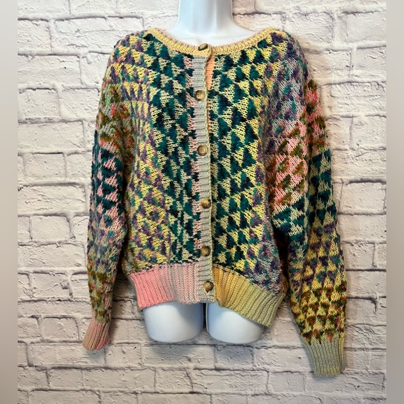 Anthropologie TEXTURED CARDIGAN SWEATER IN A BEAUTIFUL RAINBOW YARN WOOL BLEND - Picture 6 of 12
